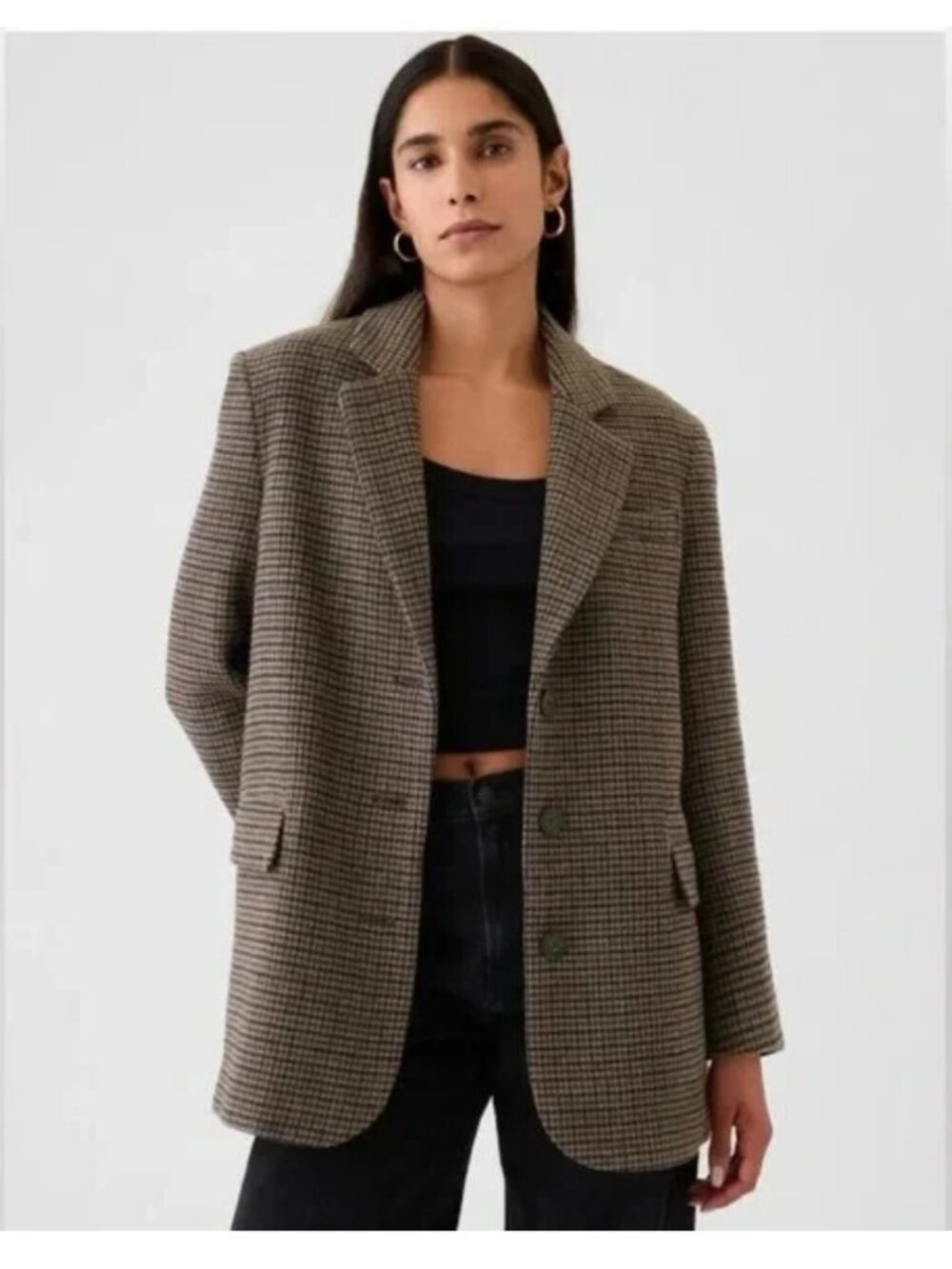 NEW Women's Brown Houndstooth Plaid GAP Oversized Blazer Jacket Small NWT